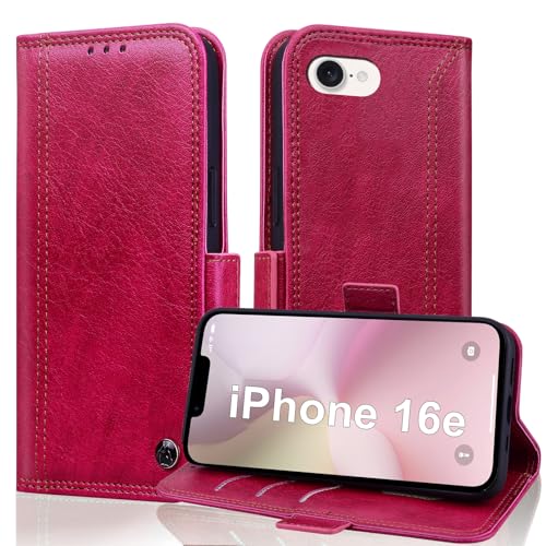 Vkooer Handyhülle für iPhone 16e 2025 Hülle, Premium Lederhülle Schutzhülle [Klappbar Ständer Kartenfach] [RFID Schutz] Klapphülle für iPhone 16e 2025 Flip Case Wallet Tasche Cover, Rot von Vkooer