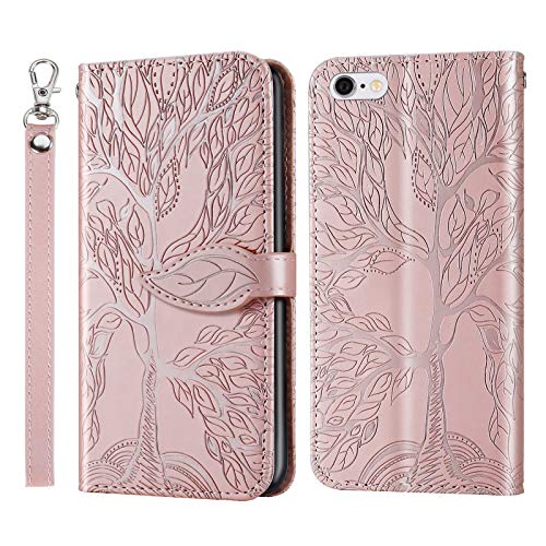 Vkooer Handyhülle für iPhone 5 / 5S / SE (2016) Hülle PU Leder Schutzhülle Flip Brieftasche Case Cover mit Tasche Magnetschnalle Standfunktion Klapphülle für iPhone 5/5S/SE 2016, Roségold von Vkooer