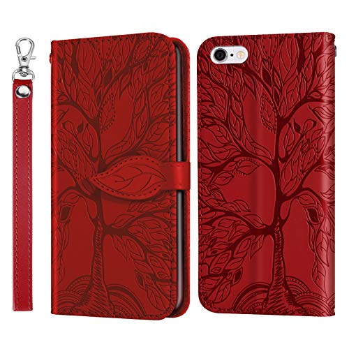 Vkooer Handyhülle für iPhone 5 / 5S / SE (2016) Hülle PU Leder Schutzhülle Flip Brieftasche Case Cover mit Tasche Magnetschnalle Standfunktion Klapphülle für iPhone 5/5S/SE 2016, Rot von Vkooer