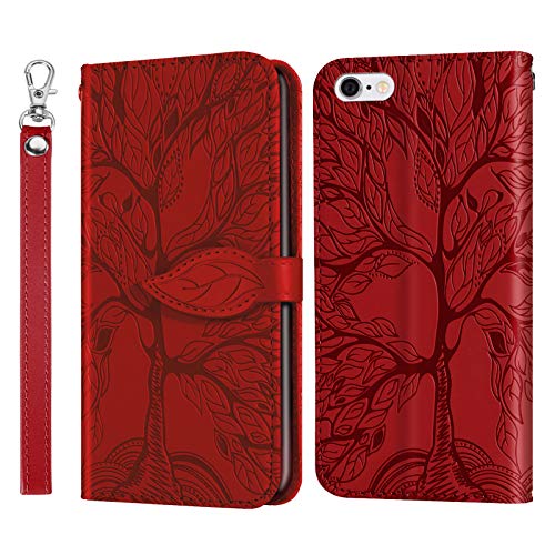 Vkooer Handyhülle für iPhone 6 / 6s Hülle PU Leder Schutzhülle Flip Brieftasche Case Cover mit Tasche Magnetschnalle Standfunktion Klapphülle für Apple iPhone 6 / 6s, Rot von Vkooer