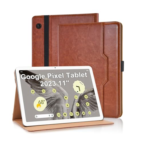 Vkooer Hülle für Google Pixel Tablet 2023 11 Zoll mit Dokumentschlitze Premium PU Leder Segeltuch Folio Stand Schutzhülle Tasche Cover Case für Google Pixel Tablet 2023 11 Zoll, Braun von Vkooer