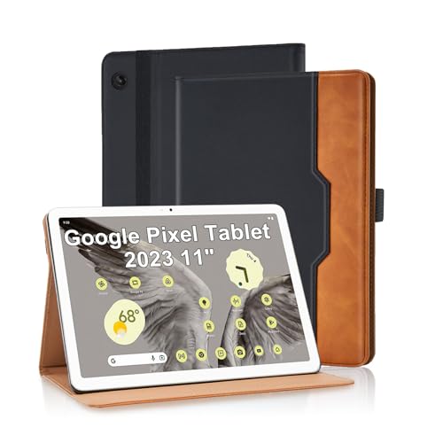 Vkooer Hülle für Google Pixel Tablet 2023 11 Zoll mit Dokumentschlitze Premium PU Leder Segeltuch Folio Stand Schutzhülle Tasche Cover Case für Google Pixel Tablet 2023 11 Zoll, Schwarz von Vkooer