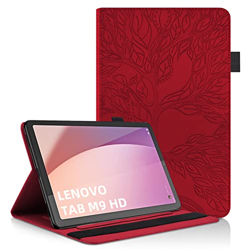 Vkooer Hülle für Lenovo Tab M9 HD (9,0 Zoll) TB-310FU Premium PU Leder Schutzhülle Flip Tasche Case mit Standfunktion für Lenovo Tab M9 Tablette 2023, Rot von Vkooer