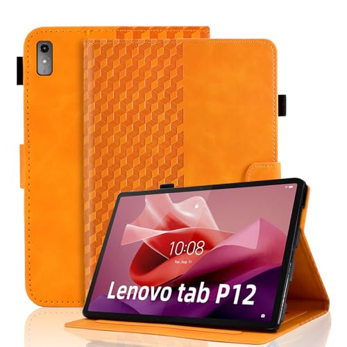 Vkooer Hülle für Lenovo Tab P12 12.7 Zoll 2023 Schutzhülle [Auto Schlaf/Wach Funktion] Premium PU Ledertasche mit Multi-Viewing Standfunction - Orange von Vkooer