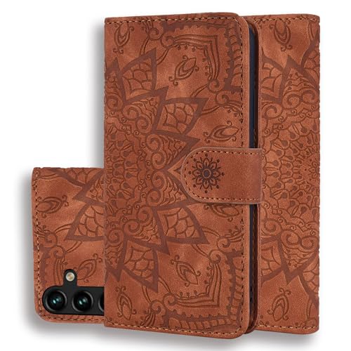 Vkooer Hülle für Samsung Galaxy A15 5G/ A15 4G Handyhülle PU Leder Schutzhülle Flip Brieftasche Mandala Case Phone Cover mit Tasche Standfunction Magnetische Klapphülle für Samsung A15, Braun von Vkooer