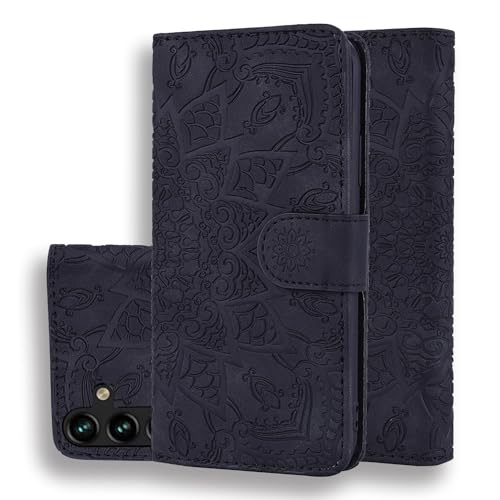 Vkooer Hülle für Samsung Galaxy A15 5G/ A15 4G Handyhülle PU Leder Schutzhülle Flip Brieftasche Mandala Case Phone Cover mit Tasche Standfunction Magnetische Klapphülle für Samsung A15, Schwarz von Vkooer