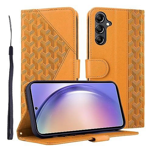 Vkooer Hülle für Samsung Galaxy A34 5G Handyhülle PU Ledertasche Klapphülle Flip Brieftasche Case Cover mit Kartentasche Standfunction und Magnetverschluss für Galaxy A34 Smartphone - Orange von Vkooer