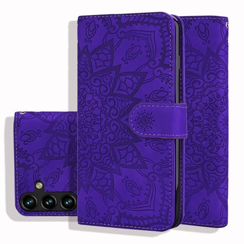 Vkooer Hülle für Samsung Galaxy S23 FE 5G Handyhülle PU Leder Schutzhülle Flip Brieftasche Mandala Case Phone Cover mit Tasche Standfunction Magnetische Klapphülle für Samsung S23 FE, Violett von Vkooer