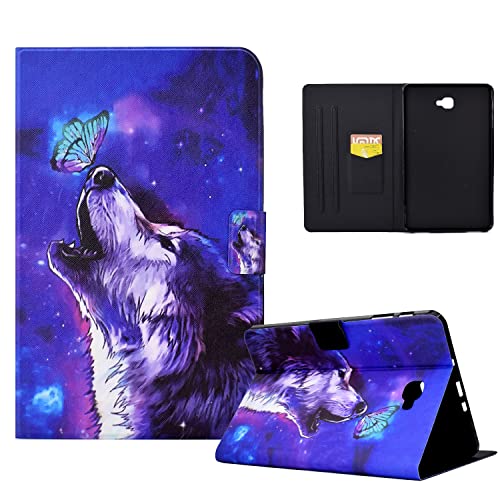 Vkooer Hülle für Samsung Galaxy Tab A 10,1'' 2016 (A6) Schutzhülle SM-T580/T585 Licht Folio Flip Cover Tasche Case Muster mit Multi-Winkel Standfunktion Kartenschlitz, Lupo Farfalla von Vkooer