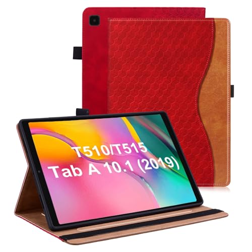 Vkooer Hülle für Samsung Galaxy Tab A 10.1 Zoll 2019 Schutzhülle SM-T510/T515 PU Ledertasche Folio Cover Case mit Kartentasche für Samsung Tab A 10.1 2019 - Rot von Vkooer