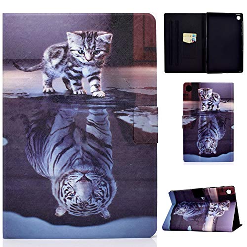 Vkooer Hülle für Samsung Galaxy Tab A8 10,5 Zoll 2021 Schutzhülle SM-X200 / X205 PU Leder Folio Cover Case Ständhülle mit Kartentasche Hülle für Galaxy Tab A8 2021 Tablette, Katze und Tiger von Vkooer