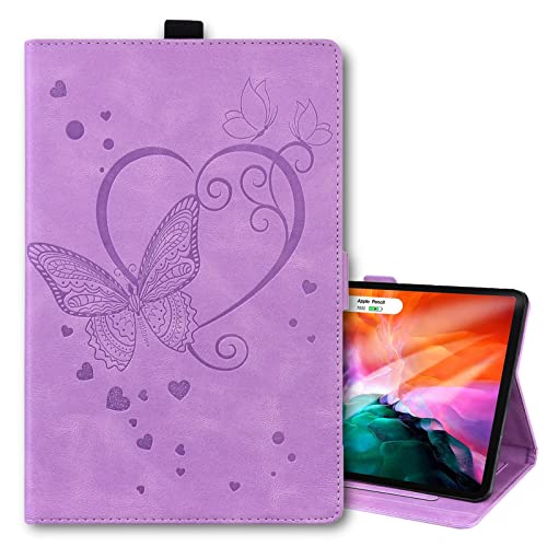 Vkooer Hülle für Samsung Galaxy Tab S8 Plus 2022 / S7 FE 2021, Galaxy Tab S7+/S7 Plus 12.4 Zoll 2020 Schutzhülle Schmetterlings PU Leder Case Cover mit Kartenhalter und Auto Schlaf/Wach, Helles Lila von Vkooer