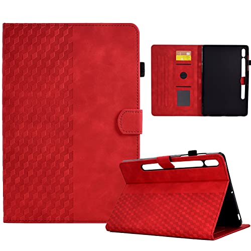 Vkooer Hülle für Samsung Galaxy Tab S9 (11 Zoll) Schutzhülle SM-X710/X716B/X718U PU Leder Tablet Taschen Flip Ständer Cover Case Würfel mit Stifthalter, Rot von Vkooer