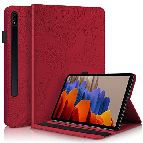 Vkooer Hülle für Samsung Galaxy Tab S9 Ultra/S8 Ultra 14.6 Zoll 2023 Schutzhülle SM-X916B/X910N [Auto Schlaf/Wach Funktion] PU Leder Flip Book Cover mit Kartentasche Stifthalter, Rot von Vkooer