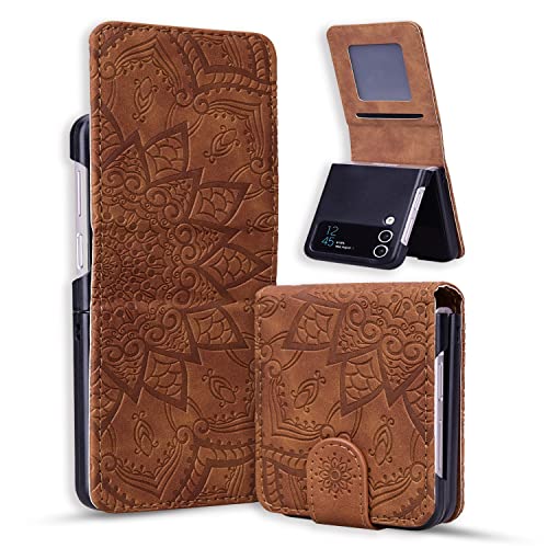 Vkooer Hülle für Samsung Galaxy Z Flip 3 5G Handyhülle Folable Premium Leder Schutzhülle Stoßfeste Klapphülle Tasche Case für Galaxy Z Flip3 2021, Braun von Vkooer