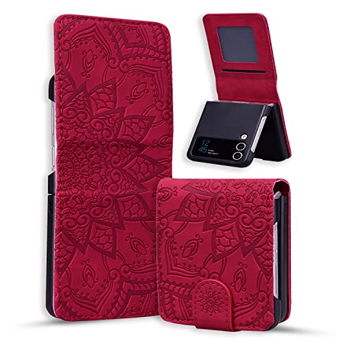 Vkooer Hülle für Samsung Galaxy Z Flip 3 5G Handyhülle Folable Premium Leder Schutzhülle Stoßfeste Klapphülle Tasche Case für Galaxy Z Flip3 2021, Rot von Vkooer