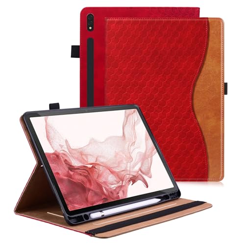 Vkooer Hülle für Samsung Tab S9 FE+ Plus/S9 Plus /S8 Plus /S7 FE Schutzhülle [Auto Schlaf/Wach Funktion] Book Cover Tasche Case für Galaxy Tab S9 Plus 12.4 Zoll 2023 - Rot von Vkooer