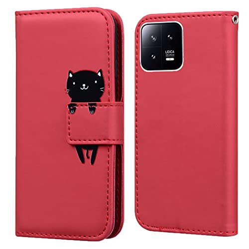 Vkooer Hülle für Xiaomi 13 Handyhülle PU Leder Klapphülle Magnetische Schutzhülle Flip Brieftasche Case Cover mit Tasche Standfunction für Xiaomi 13 (6,36''), Rot von Vkooer