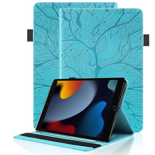 Hülle für iPad 10,2 Zoll 2021/2020/2019 (iPad 9/8/7 Generation) mit Stifthalter PU Leder Schutzhülle Flip Case Cover mit Ständer Kartentasche für iPad Air 3 2019 / iPad Pro 10,5 2017, Türkis von Vkooer