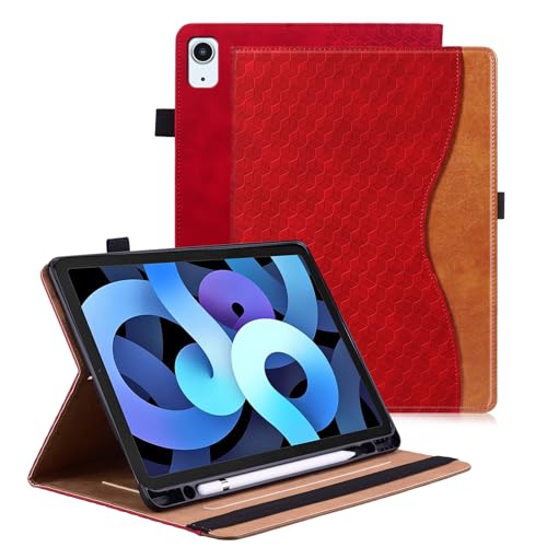 Vkooer Hülle für iPad Air 11 Zoll M2 (2024), iPad Air 5./4. Generation 2022/2020 10.9 Zoll Schutzhülle mit Pencil Halter Ledertasche Cover Case mit Auto Schlaf/Aufwach Kartentasche - Rot von Vkooer