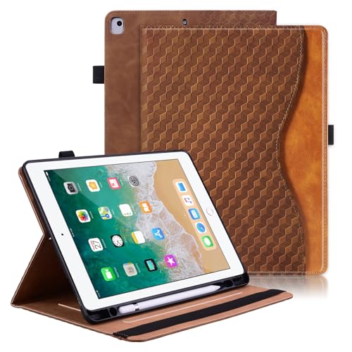 Vkooer Hülle für iPad 10.2-Zoll 9/8/7 Generation Schutzhülle mit Pencil Halter (iPad 2021/2020/2019) Ledertasche Cover Case mit Auto Schlaf/Aufwach Kartentasche für iPad Air 3/Pro 10,5 - Braun von Vkooer