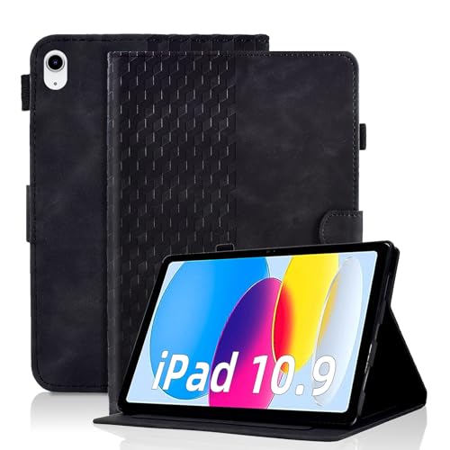 Vkooer Hülle für iPad 10.Genaration 2022 (10,9 Zoll) Schutzhülle PU Leder Flip Ständer Cover Case Würfel mit Stifthalter Kartenschlitz, iPad 10,9'' 2022 Tablet Taschen, Schwarz von Vkooer