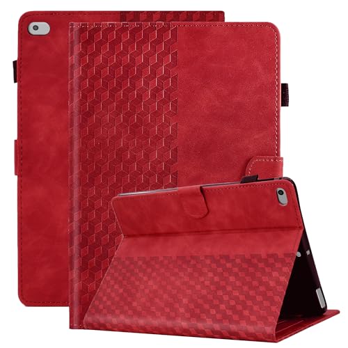 Vkooer Hülle für iPad 9.7 Zoll 2018/2017 (iPad 6./5. Generation) Schutzhülle PU Leder Folio Cover Case Würfel mit Stifthalter Kartentasche，auch für iPad Air 2/Air 1 Tablette, Rot von Vkooer