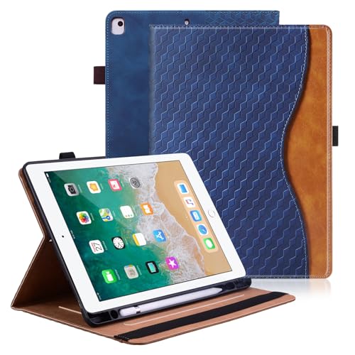 Vkooer Hülle für iPad 9.7 Zoll 2018/2017 (iPad 6./5. Generation) Schutzhülle mit Pencil Halter Ledertasche Cover Case mit Auto Schlaf/Aufwach Kartentasche für iPad Air 2/Air 1 - Marineblau von Vkooer