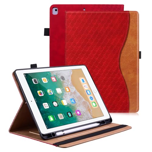 Vkooer Hülle für iPad 9.7 Zoll 2018/2017 (iPad 6./5. Generation) Schutzhülle mit Pencil Halter Ledertasche Cover Case mit Auto Schlaf/Aufwach Kartentasche für iPad Air 2/Air 1 - Rot von Vkooer