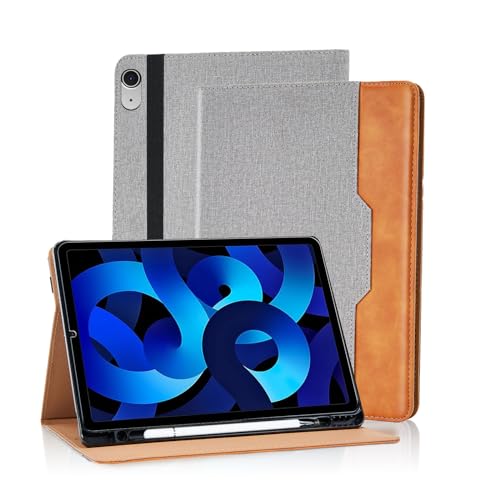 Vkooer Hülle für iPad Air 11 Zoll M2 (2024), iPad Air 5./4. Generation 2022/2020 10,9 Zoll mit Stifthalter Premium PU Leder Schutzhülle Tasche Case mit Auto Schlaf/Aufwach Kartentasche - Grau von Vkooer