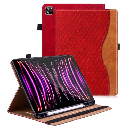 Vkooer Hülle für iPad Air 11 Zoll M2 (2024), iPad Air 5./4. mit Stifthalter 2022/2020 10,9 Zoll, iPad Pro 11 Zoll 4./3./2./1. Leder Folio Cover mit Auto Sleep/Wake Multi-Winkel-Ständer Rot von Vkooer