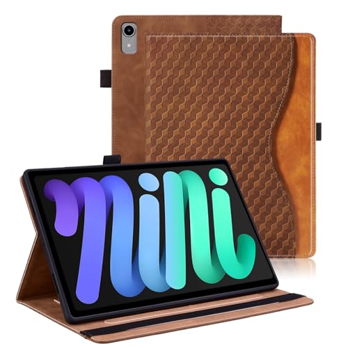 Vkooer Hülle für iPad mini (A17 Pro) 2024 7. Generation 2024/ iPad mini 6. Generation 2021 8.3 Zoll Schutzhülle mit Pencil Halter Ledertasche Cover Case mit Auto Schlaf/Aufwach Kartentasche - Braun von Vkooer