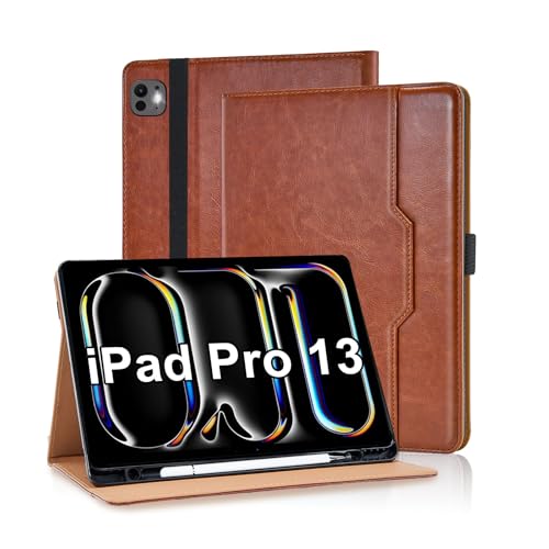 Vkooer Hülle für iPad Pro 13 Zoll M4 2024 Premium PU Leder Geschäfts Schutzhülle Tasche Cover Case mit Multi-Winkel Standfunktion Ruhen/Wecken für 13 Zoll iPad Pro 2024, Braun von Vkooer
