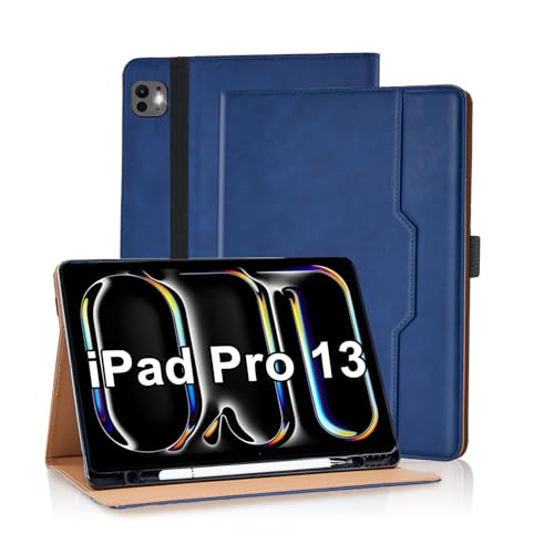 Vkooer Hülle für iPad Pro 13 Zoll M4 2024 Premium PU Leder Geschäfts Schutzhülle Tasche Cover Case mit Multi-Winkel Standfunktion Ruhen/Wecken für 13 Zoll iPad Pro 2024, Blau von Vkooer
