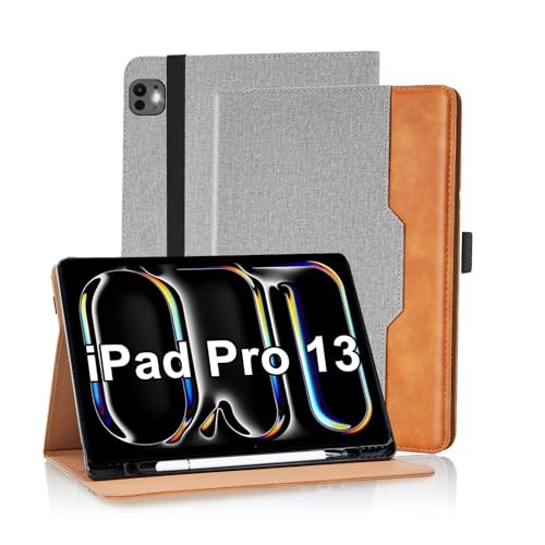 Vkooer Hülle für iPad Pro 13 Zoll M4 2024 Premium PU Leder Geschäfts Schutzhülle Tasche Cover Case mit Multi-Winkel Standfunktion Ruhen/Wecken für 13 Zoll iPad Pro 2024, Grau von Vkooer