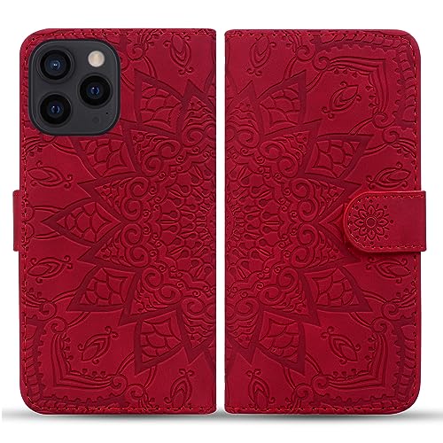 Vkooer Hülle für iPhone 15 Pro Handyhülle [6,1 Zoll] Leicht PU Leder Klapphülle Flip Brieftasche Magnetische Case mit Kartentasche Blumen Muster Schutzhülle für iPhone 15 Pro, Rot von Vkooer