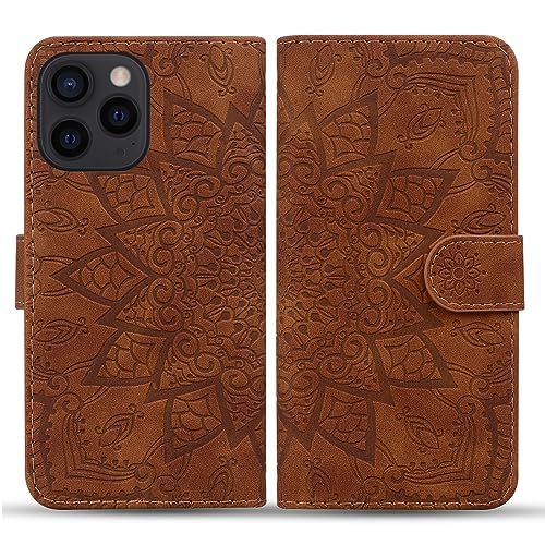 Vkooer Hülle für iPhone 15 Pro Max Handyhülle [6,7 Zoll] Leicht PU Leder Klapphülle Flip Brieftasche Magnetische Case mit Kartentasche Blumen Muster Schutzhülle für iPhone 15 Pro Max, Braun von Vkooer