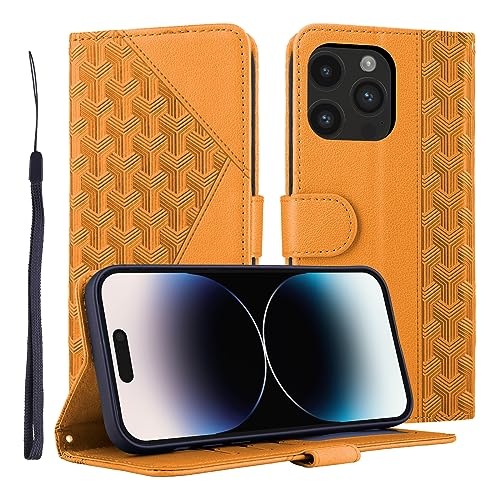 Vkooer Hülle für iPhone 15 Pro Max Handyhülle [6,7 Zoll] PU Ledertasche Klapphülle Flip Brieftasche Case Cover mit Kartentasche Standfunction und Magnetverschluss - Orange von Vkooer