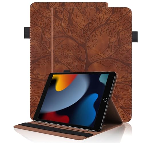 Hülle für iPad 10,2 Zoll 2021/2020/2019 (iPad 9/8/7 Generation) mit Stifthalter PU Leder Schutzhülle Flip Case Cover mit Ständer Kartentasche für iPad Air 3 2019 / iPad Pro 10,5 2017, Braun von Vkooer