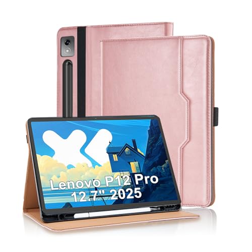 Vkooer Lenovo Tab P12 Pro 12.7 Zoll 2025 Hülle mit Stifthalter Premium Material Segeltuch Schutzhülle Tasche Cover Case mit Auto Schlaf/Aufwach für Lenovo Tab P12 Pro Tablet, Roségold von Vkooer