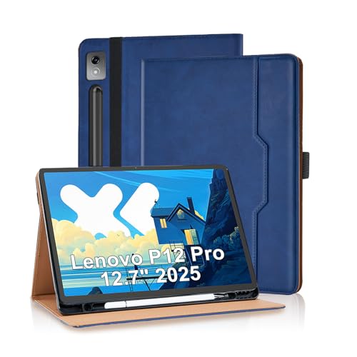 Vkooer Lenovo Tab P12 Pro 12.7 Zoll 2025 Hülle mit Stifthalter Premium Material Segeltuch Schutzhülle Tasche Cover Case mit Auto Schlaf/Aufwach für Lenovo Tab P12 Pro Tablet, Blau von Vkooer