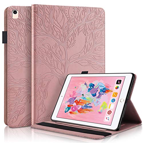 Vkooer Schutzhülle für iPad 6. / 5. Generation 9,7 Zoll (24,6 cm), iPad 2018/2017, iPad Air 2/Air 1, Premium-PU-Leder, Folio-Hülle mit automatischer Sleep/Wake-Funktion, Multi-Winkel-Ständer, Roségold von Vkooer
