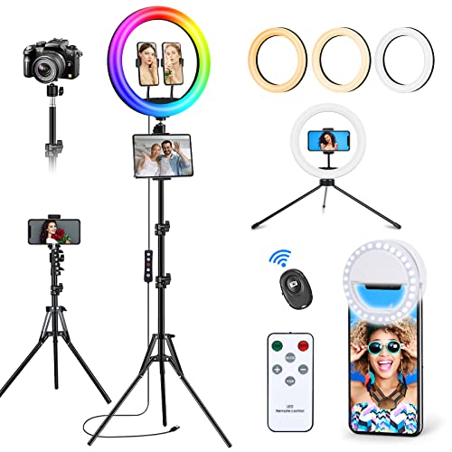 Vlogging 13" Ringlicht mit Stativ Handy, Tisch LED Ring Light Handystativhalter mit ringlicht Dimmbare 50 RGB-Modi,12 Helligkeit Groß Ring Light für YouTube TikTok Makeup Fotografie, Gesamthöhe 193cm von Vlogging