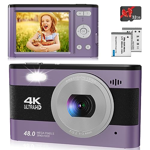 4K Digital Kamera 48 MP Foto/ 1080P FHD-Video/ 2,8-Zoll-Bildschirm/ 18-facher Zoom, kompakte Digitalkamera mit SD-Karte, Kamera für Kinder/Kinder/Jugendliche/Studenten/Anfänger von Vmotal