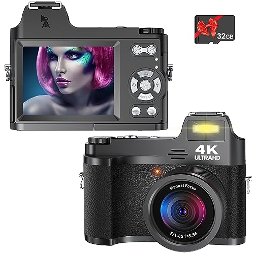 4K-Digitalkamera für Fotografie und Video, 48 MP Vlogging-Kamera mit 32 GB Karte, Autofokus, Anti-Shake, 7,6 cm IPS-Bildschirm, 18-facher Zoom, Digitalkamera mit Blitz, kompakte Digitalkamera für von Vmotal