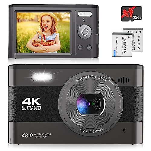 4K Kamera, Vmotal 48MP Foto/ 4K Fps HDVideo/ 2,8-Zoll-Bildschirm/ 18-facher Zoom, kompakte Digitalkamera mit SD-Karte, Kamera für Kinder/Kinder/Jugendliche/Studenten/Anfänger von Vmotal