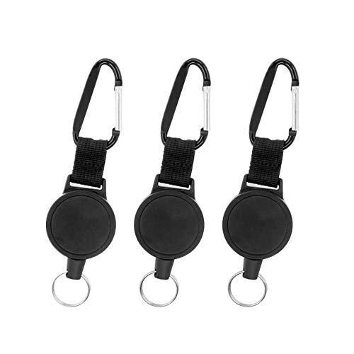 Voarge Einziehbarer Schlüsselband, Retractable Schlüsselanhänger Heavy Duty Schlaufenclip mit Federhaken und 63cm Stahldrahtseil für Schlüssel (3 teiliges set) von Voarge