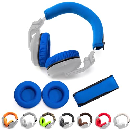 Voarmaks Dicke, weiche Protein-Leder-Ohrpolster und Kopfband-Kissenbezug, Ersatz-Kits, kompatibel mit Pioneer HDJ-X5 X5BT HDJ-X7 X7BT HDJ-X10 DJ-Kopfhörern (blaues Polyester-Kits) von Voarmaks