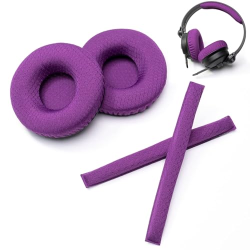 Voarmaks Regenbogenfarbene Ohrpolster, Kopfband, Kissen-Set, kompatibel mit Sennheiser HD25 HD250BT HD25-ll HD25S Il HMD25 Kopfhörer-Schaumstoff-Bezügen (lila Polyester-Sets) von Voarmaks