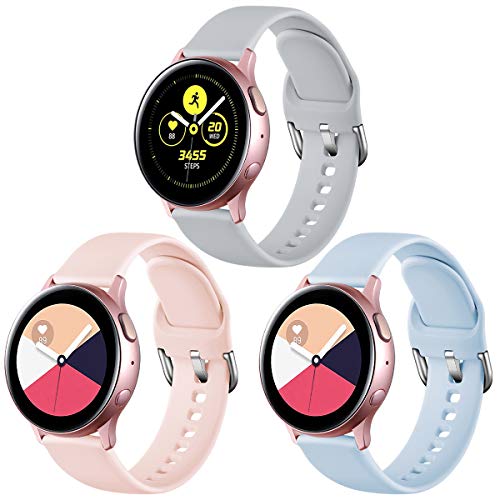 Vobafe 3 Stück Armband Kompatibel mit Samsung Galaxy Watch 5/5 Pro/Active/Active 2 40mm 44mm, Armbänder Armband für Galaxy Watch 4/4 Classic/Watch 3 41mm/Gear Sport, L Rosa/Hell Blau/Grau von Vobafe